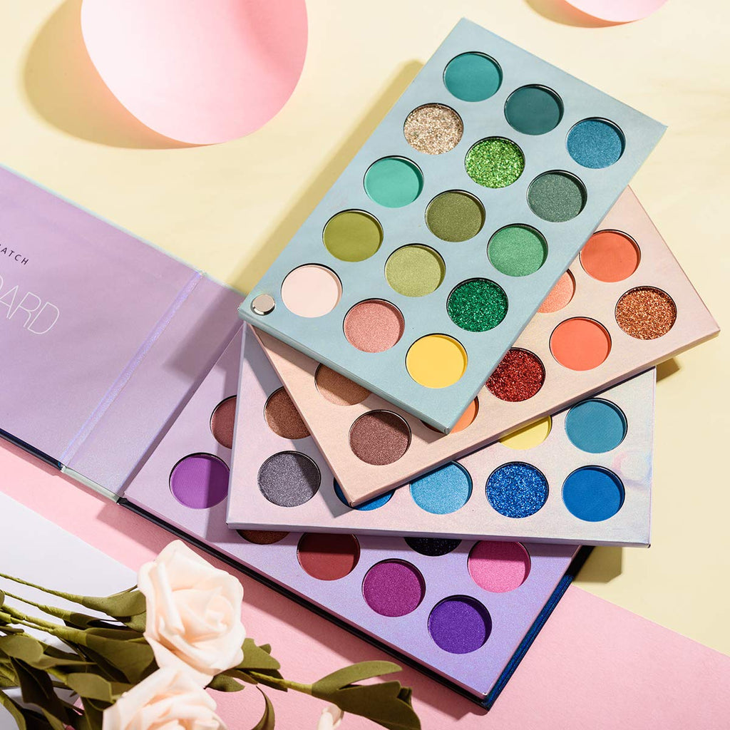 60 Colors Eyeshadow Palette 4 in 1 Color Board, Matte Glitter Shimmer