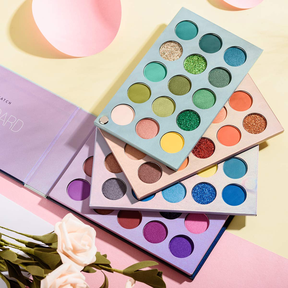60 Colors Eyeshadow Palette 4 in 1 Color Board, Matte Glitter Shimmer