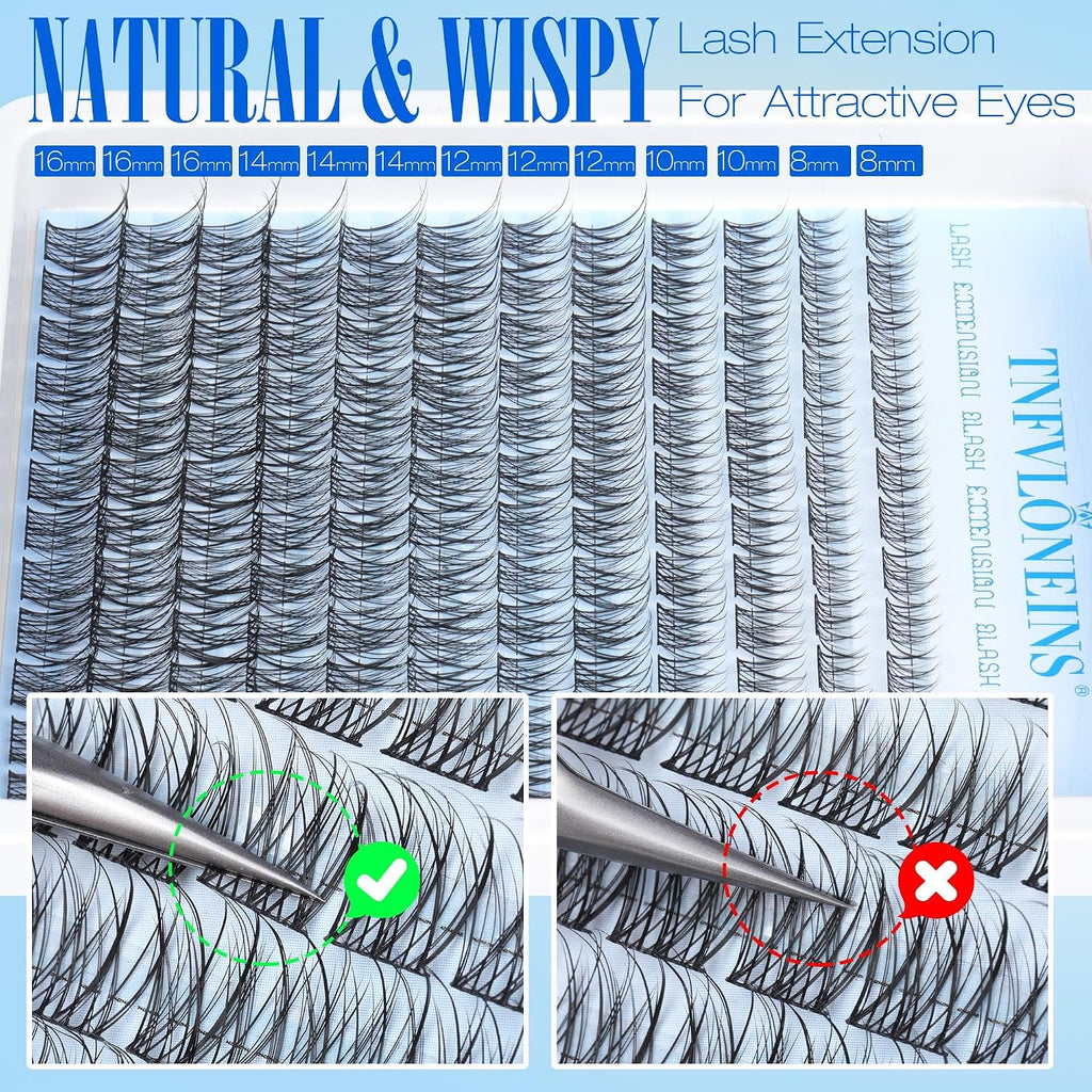 Lash Clusters Kit Natural Lash Extension Kit Wispy Eyelash Clusters C Curl Eyelash Extension Kit Short Individual Lashes Clusters Eyelash Extensions Kit Waterproof Individual Lashes Kit