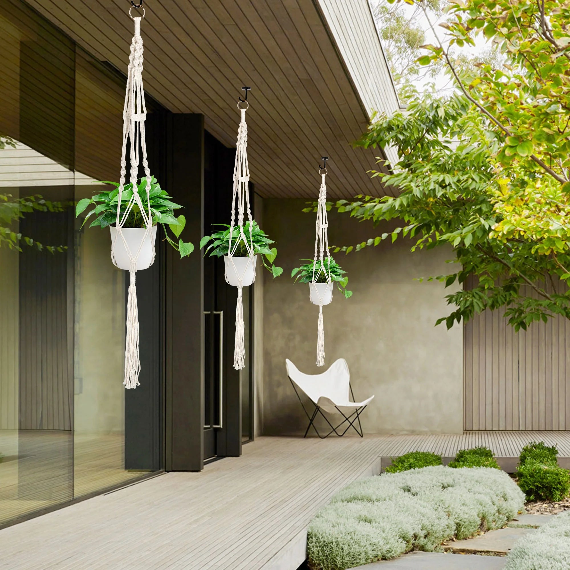 2Pcs Macrame Plant Hangers, Indoor Outdoor Hanging Planter Baskets, Decorative Flower Pot Holders for Succulents Cacti Herbs, Boho Home Decor