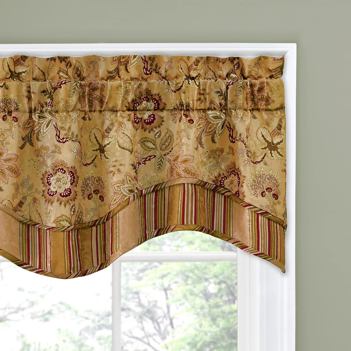 Traditions Navarra Farmhouse Scalloped Rod Pocket Valance for Windows in Bedroom, Kitchen, or Living Room, 52" X 16", Antique