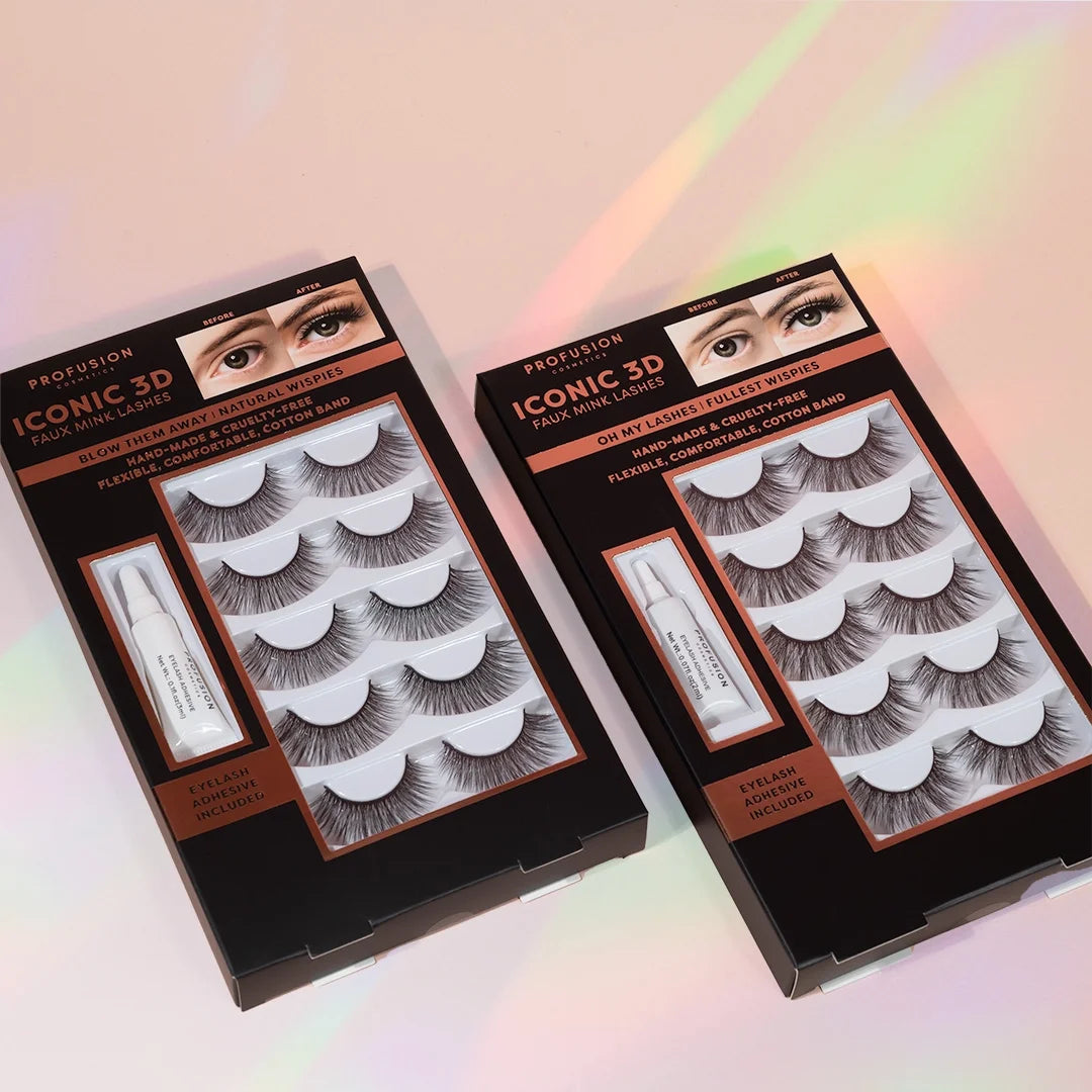 (2 Pack)  Cosmetics Iconic 3D Faux Mink Black Eyelashes 5 Pair- Blow Them